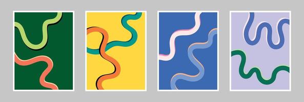 Colorful fluid lines poster design set. Abstract modern background template copy space bundle. For advertisement, cover, banner, or presentation. vector