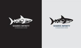 Premium Shark with Infinity shape Logo design template with black and white background. pro vector