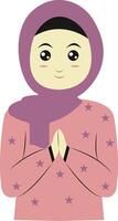 Muslim Greeting Pose Eid Mubarak Character with Both Hand. vector