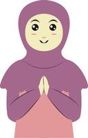 Muslim Greeting Pose Eid Mubarak Character with Both Hand. vector