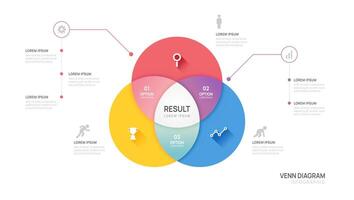 Infographic Venn diagram chart template for business start up presentation with venn diagram elements illustration. vector