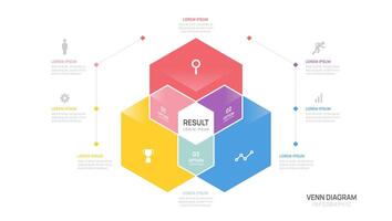 Infographic Hexagon Venn diagram chart template for business start up presentation with venn diagram elements illustration. vector