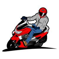 man riding scooter matic motorcycle with helmet vector