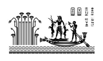 Papyrus with elements of ancient Egyptian history, hunting on the Nile by boat vector