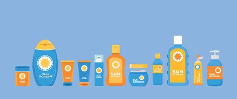 sunscreen bottle icon set. Flat illustration of body protection cream icon. suitable for poster and web design use vector