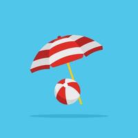 beach umbrella and ball in red and white. illustration of beach toys for vacation. suitable for poster and web icon use vector