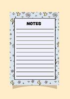 cute blue flowers and a lightning bolt pattern on a memo notepad design Template. vector