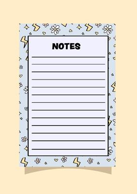 cute blue flowers and a lightning bolt pattern on a memo notepad design Template.