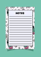 cute cactus and flower pattern on a memo notepad design Template. vector