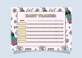 cactus and flowers pattern background habit tracker template. vector