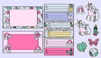 back to school notebook labels set for middle school and elementary school kids. vector