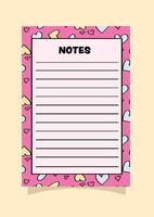 pink hearts seamless pattern on a memo notepad design Template. vector