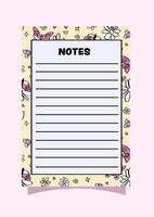 butterflies and flowers pattern on a memo notepad design Template. vector