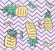 cute pineapple pattern on a colorful chevron pattern background. vector