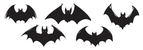 Figurines of black bats on a white background for Halloween. For holiday design and decor. vector