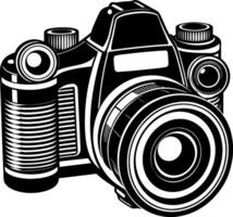 A Silhouette of a DSLR camera with a lens vector