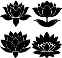 Black and white lotus flower icons set. Set of lotus flower silhouettes vector
