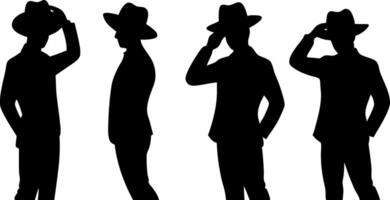Silhouette of a man adjusting a hat art design vector