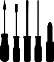 Illustrate a silhouette of a screwdriver set, emphasizing different sizes and shapes. vector