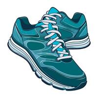 A pair of blue running shoes with laces vector