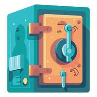 An illustration of a safe box with a key vector