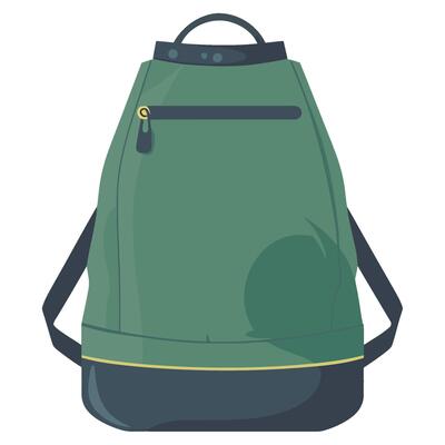 A green backpack with a zipper on the front