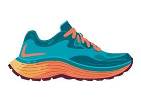 A running shoe with orange and blue laces vector