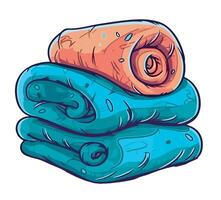 A stack of towels with a blue and orange towel vector