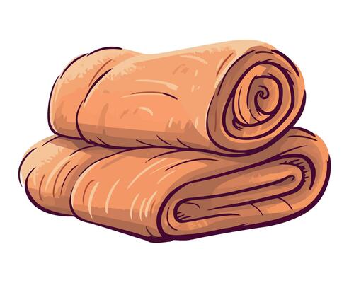 A pile of rolled up towels on a white background