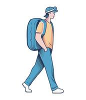 A man with a backpack walking vector