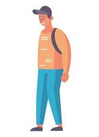A man with a backpack is standing in front of a white background vector
