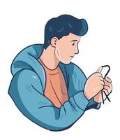 A man in a hoodie is holding a pair of scissors vector