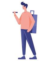 Man with suitcase and phone illustration vector
