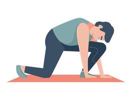 A man is kneeling on the floor doing a stretch vector