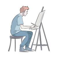 A man sitting on a chair and drawing on a canvas vector