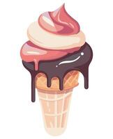 Ice cream with chocolate and pink icing illustration vector