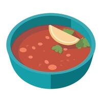 A bowl of chili with a lemon slice on top vector