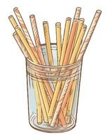 A glass jar with straws in it vector