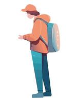 A man with a backpack is standing and looking at something vector