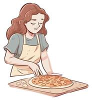 A woman in an apron is making a pizza vector