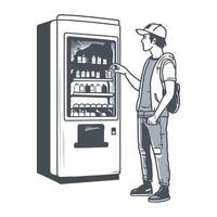 A man is standing in front of a vending machine vector