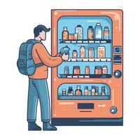 A man is standing in front of a vending machine with bottles vector