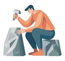 Man hammering stone with hammer illustration vector