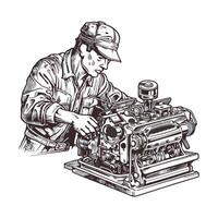 A man working on a machine with a wrench vector