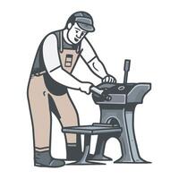 A man is working on a machine with a hammer vector