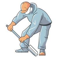 A man in a protective suit is using a shovel vector