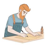 A man with a beard is working on a table vector