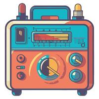 An old radio with a clock and a meter vector