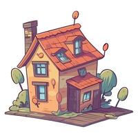Cartoon house with a red roof and windows vector