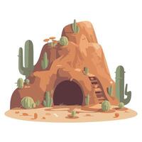 A cave with cactus plants and a ladder vector